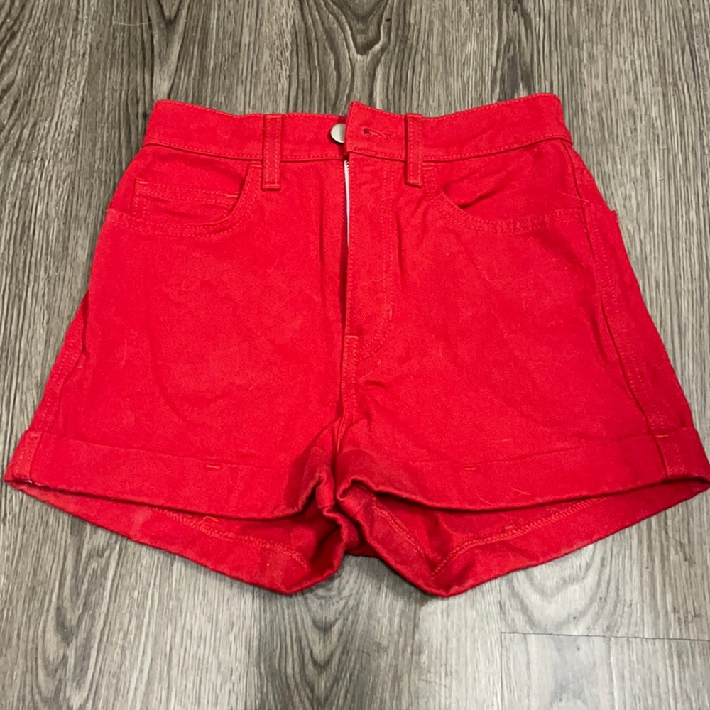 American Apparel red denim high waisted shorts